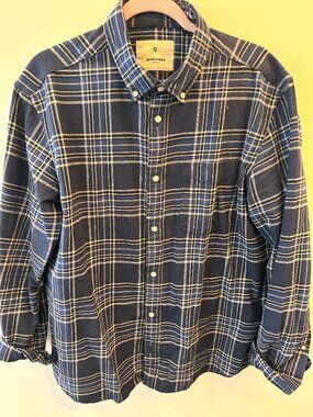 Jack & Jones Premium Mens Navy Blue Plaid Flannel Button Down Shirt Size XL